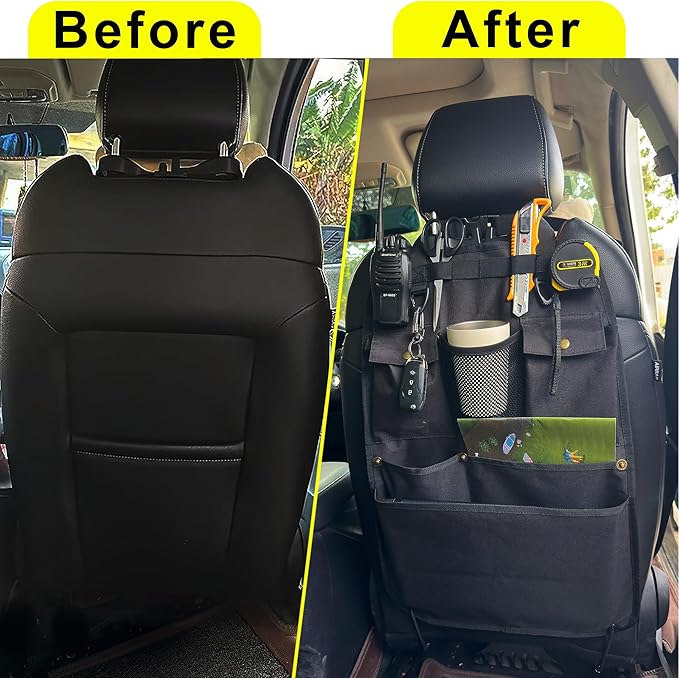 BEATUNEE Black Car Seat Back Organizer with Multiple Pockets and Hooks