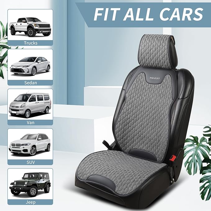 Gripure Breathable Linen Car Seat Cover Protector for Front Seats – Durable, Non-Slip, Airbag Compatible, Universal Fit for Sedans, SUVs, Pickups (2pcs, Gray)