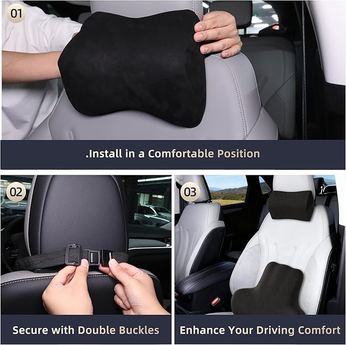 Car Neck & Lumbar Support Pillow Set for Toyota Camry, Soft Memory Foam Headrest & Back Cushion, Ergonomic Comfortable Seat Support for Daily Driving and Long Trips Car Interior Accessories