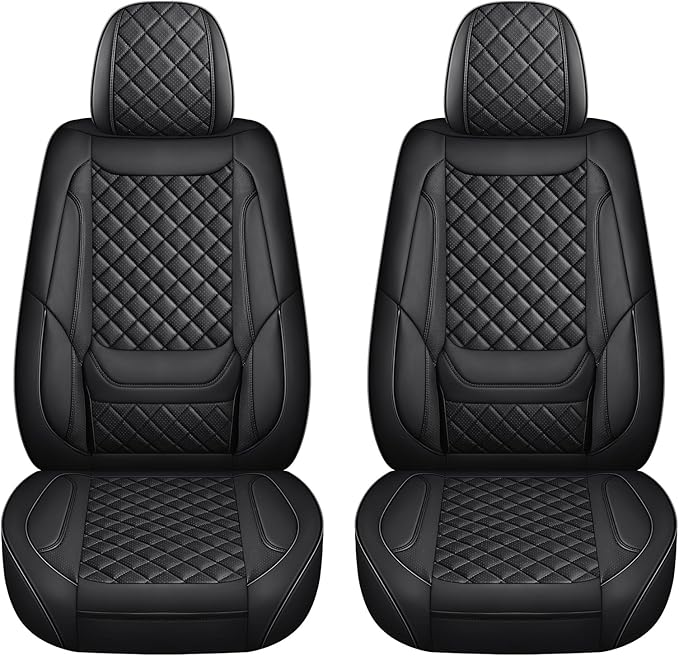SCOMEE Black Leather Car Seat Covers Front Seat Breathable Seat Protectors Waterproof Automotive Seat Covers Universal Fit for Most Cars SUVs Trucks Vehicles