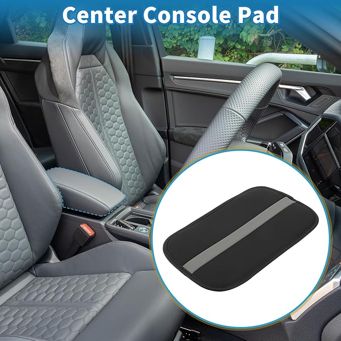 Car Armrest Cushion Pad Non-slip 12.20"x7.09" Seat Box Cover Protector Microfiber Leather Black,Gray Center Console Lid