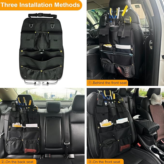STOLCA Car Seat Back Organizer with Multiple Storage Pockets, Black Mesh and Fabric, Universal Fit