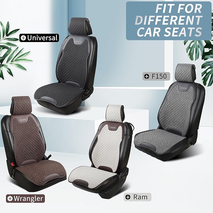 Gripure Breathable Linen Car Seat Cover Protector for Front Seats – Durable, Non-Slip, Airbag Compatible, Universal Fit for Sedans, SUVs, Pickups (2pcs, Beige)