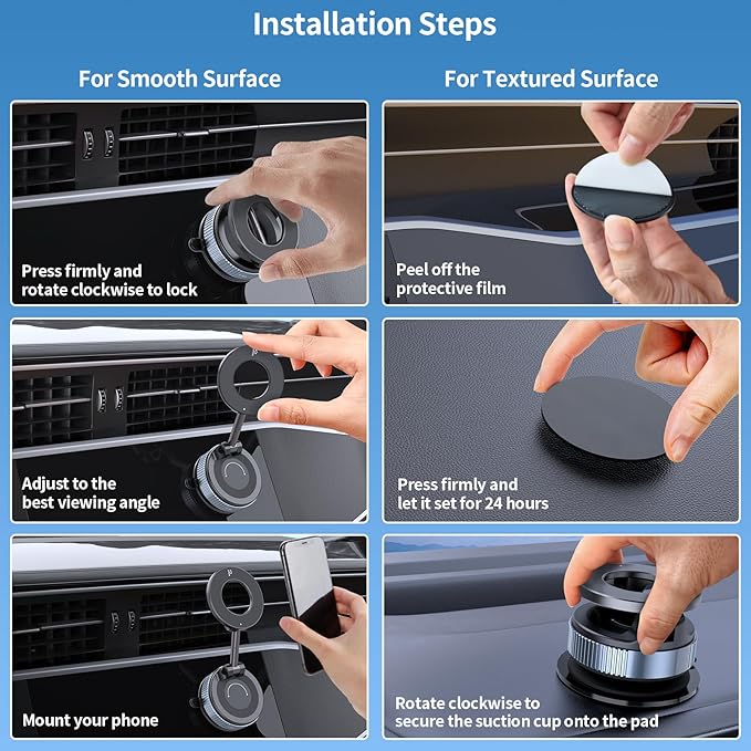 Upgraded Vacuum Magnetic Car Phone Holder, 360° Rotation Suction Phone Mount, Foldable Magnetic Phone Stand for Your Car/Gym/Mirror/Shower for Smartphone (Black)