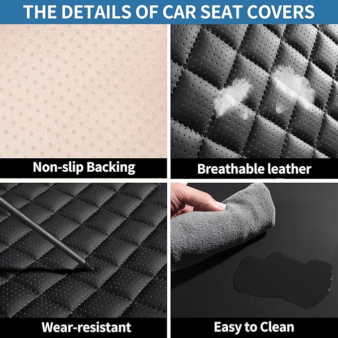 SCOMEE Black Leather Car Seat Covers Front Seat Breathable Seat Protectors Waterproof Automotive Seat Covers Universal Fit for Most Cars SUVs Trucks Vehicles