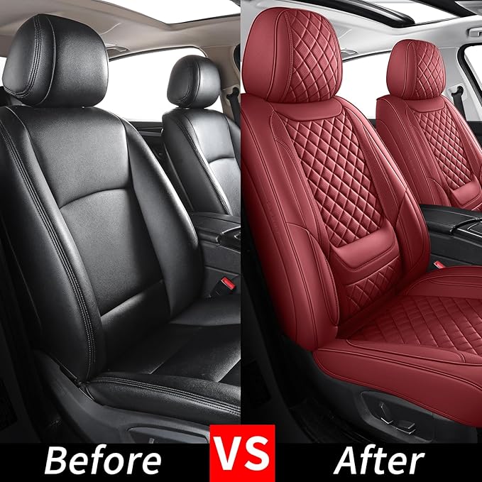 SCOMEE Red Leather Car Seat Covers Front Seat Breathable Seat Protectors Waterproof Automotive Seat Covers Universal Fit for Most Cars SUVs Trucks Vehicles