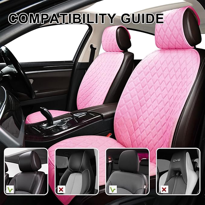BaoLL 2PCS Linen Front Seat Covers for Cars Sideless Seat Covers Breathable Cloth Fabric Car Seat Protector Universal Fit Most Automotive, SUV, Trucks, Van(Pink)