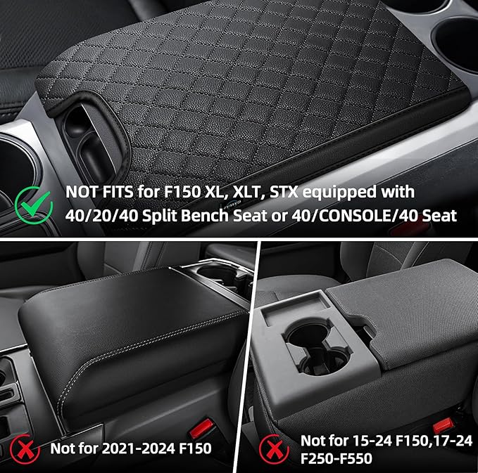 Center Console Cover Compatible with 2009-2014 Ford F150, PVC Leather Middle Console Cover Seat Box Lid, Armrest Box Protective Cushion Pad, Customized Truck Accessories