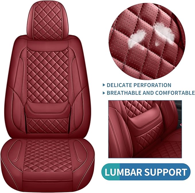SCOMEE Red Leather Car Seat Covers Front Seat Breathable Seat Protectors Waterproof Automotive Seat Covers Universal Fit for Most Cars SUVs Trucks Vehicles