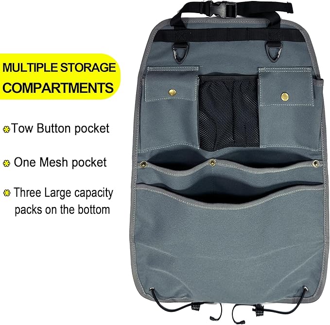 BEATUNEE Car Seat Back Organizer with Multiple Pockets and Hooks (grey)