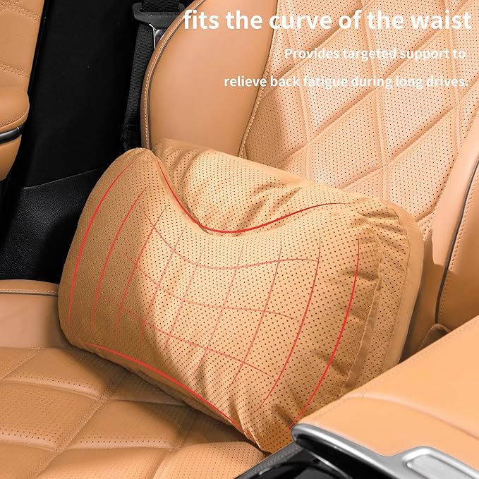 Car Lumbar Support Pillow, Soft Suede Back Support Pillow, Back Pain Relief Improve Posture, Lumbar Support Pillow for Car,Office, Driving, Traveling (Palomino Brown)