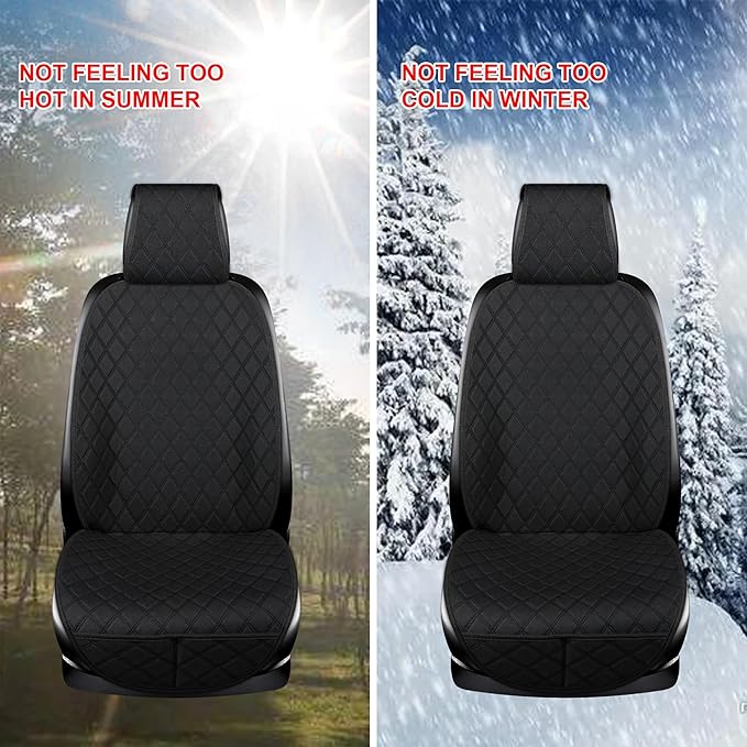 BaoLL 2PCS Linen Front Seat Covers for Cars Sideless Seat Covers Breathable Cloth Fabric Car Seat Protector Universal Fit Most Automotive, SUV, Trucks, Van(Black)