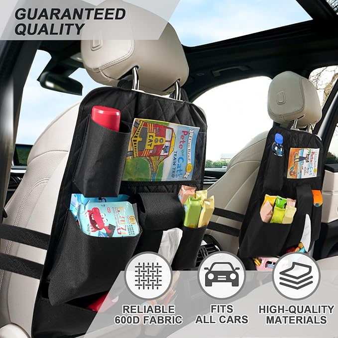GMQ Backseat Car Organizer with Touch Screen,Kick Mats Back Seat Organizer for Kids,Multifunctional Seat Back Organizer Car Travel Accessories (Black, 2 PCS)