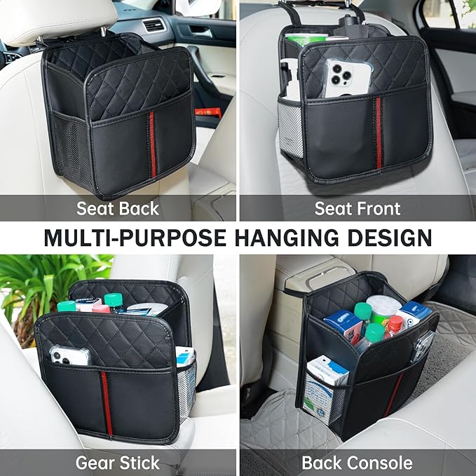 Car Seat Back Organizer, 1 Pack Multifunctional car organizers and storage with Cup Holders, Car Trash Can, Back of Seat Car Organizer for Kids & Adults, Universal for Most Cars, Black