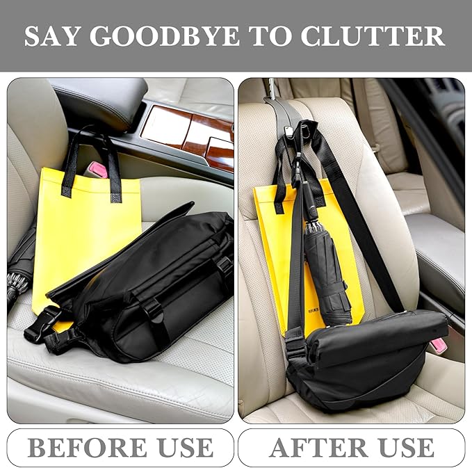 Adorila Car Seat Headrest Hooks - Vegan Leather Double Hook Purse & Phone Holder, Seat Back Organizer for Bags, Clothing & Handbags (Grey, 2-Pack)