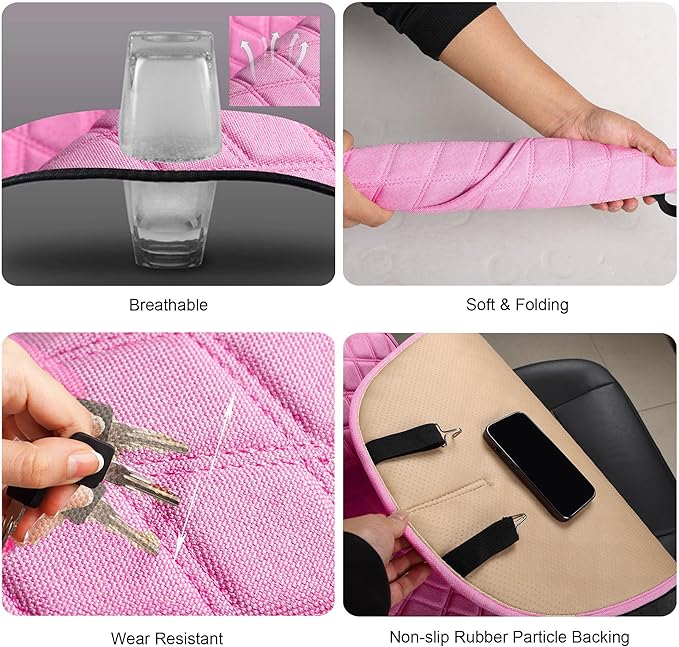 BaoLL 2PCS Linen Front Seat Covers for Cars Sideless Seat Covers Breathable Cloth Fabric Car Seat Protector Universal Fit Most Automotive, SUV, Trucks, Van(Pink)