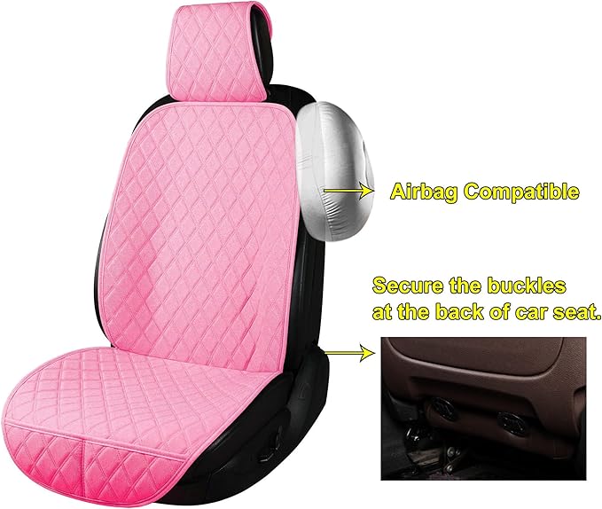 BaoLL 2PCS Linen Front Seat Covers for Cars Sideless Seat Covers Breathable Cloth Fabric Car Seat Protector Universal Fit Most Automotive, SUV, Trucks, Van(Pink)