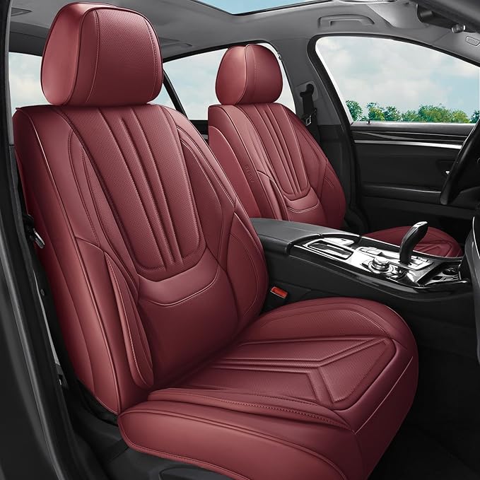 SCDOOCA Car Seat Covers Front Seat Burgundy, Luxury Leather Seat Covers, Waterproof and Breathable Seat Covers, Universal Car Seat Protector Fit for Cars, Trucks, SUVs, Pick-ups, Wine Red