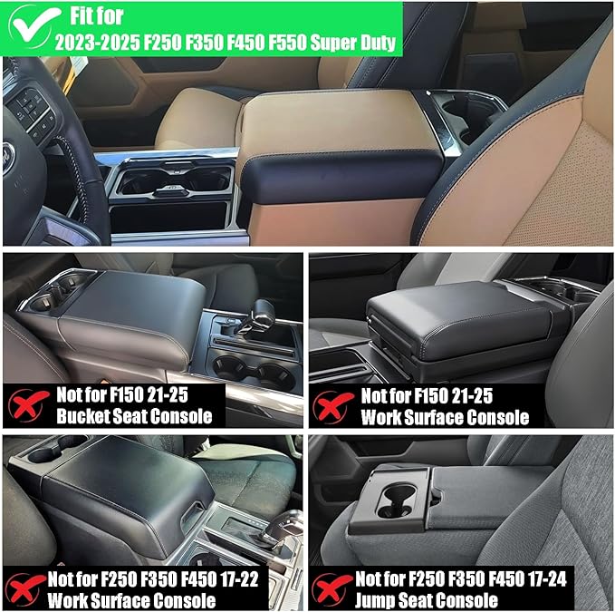 Center Console Cover for Ford F250/F350/F450/F550 2023 2024 2025 2026 Super Duty Bucket Seats, Middle Console Armrest Cover for Ford Super Duty Interior Accessories (Bucket Seat Only)
