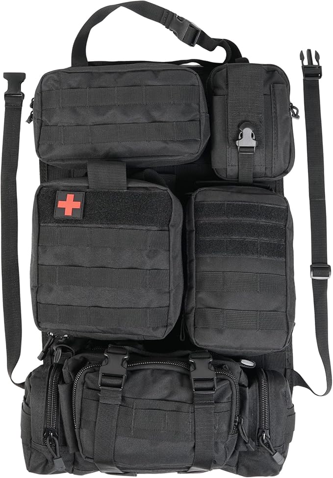 STUFFSTASH Tactical Seat Back Organizer Vehicle Molle Panel Organizer Storage Bags with 5 Detachable Molle Pouches, Extra Long Straps, Universal Car Seat Organizers for Accessories, Fits All Vehicles