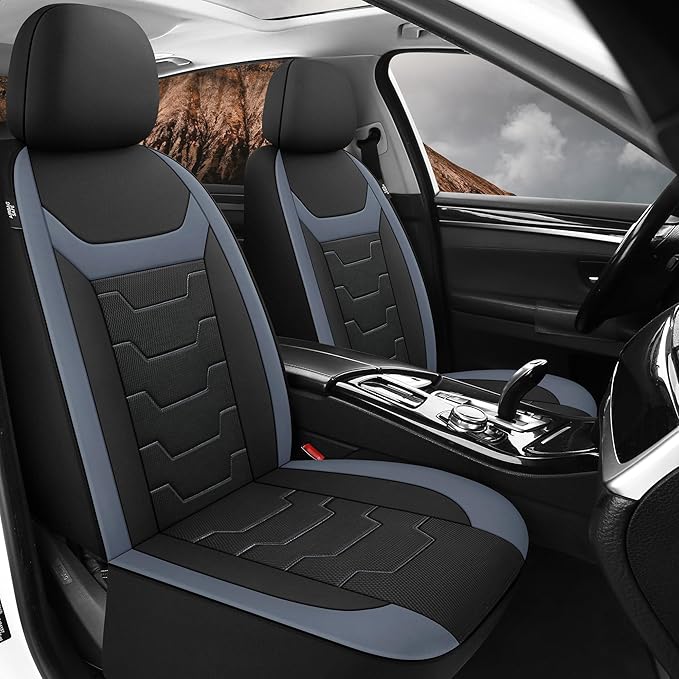 CAROMOP Breathable Car Seat Covers Full Seats,3D Air Mesh Cloth Seat Covers for Cars, Split Bench Compatible Car Interior Covers, Universal Fit Most Car Sedan Truck SUV(Black/Gray)
