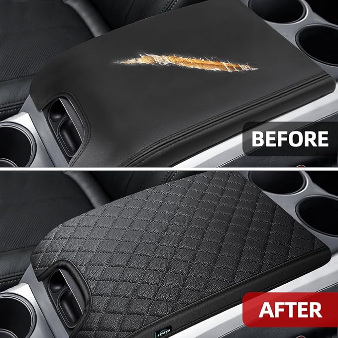 Center Console Cover Compatible with 2009-2014 Ford F150, PVC Leather Middle Console Cover Seat Box Lid, Armrest Box Protective Cushion Pad, Customized Truck Accessories