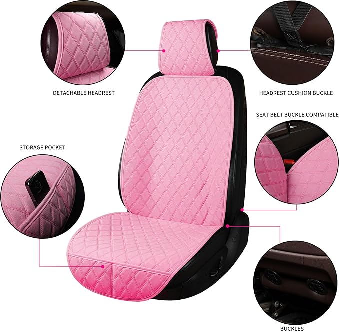 BaoLL 2PCS Linen Front Seat Covers for Cars Sideless Seat Covers Breathable Cloth Fabric Car Seat Protector Universal Fit Most Automotive, SUV, Trucks, Van(Pink)
