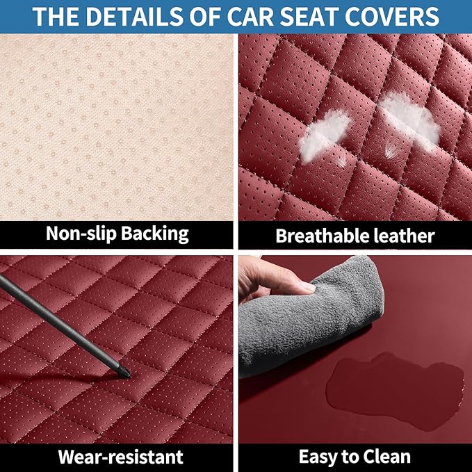 SCOMEE Red Leather Car Seat Covers Front Seat Breathable Seat Protectors Waterproof Automotive Seat Covers Universal Fit for Most Cars SUVs Trucks Vehicles