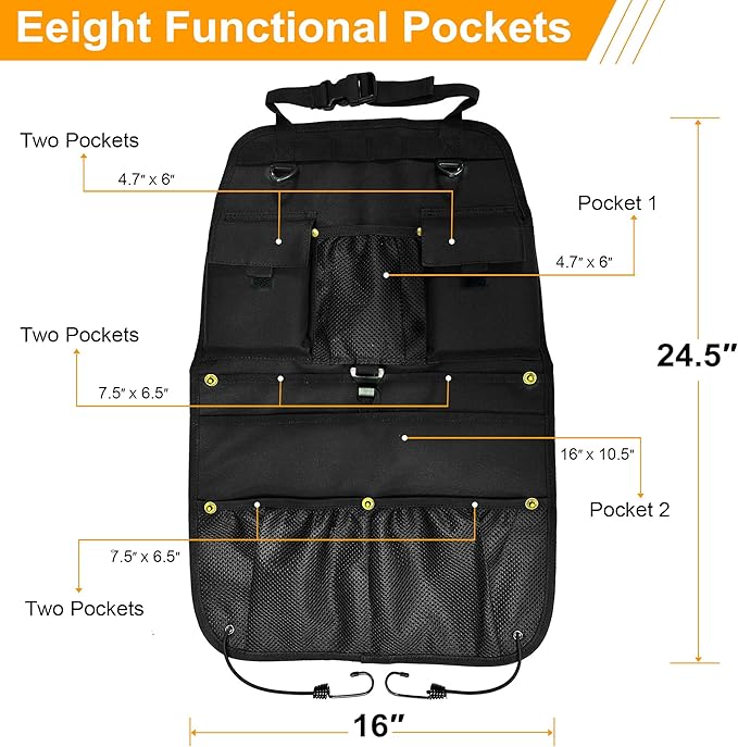 STOLCA Car Seat Back Organizer with Multiple Storage Pockets, Black Mesh and Fabric, Universal Fit