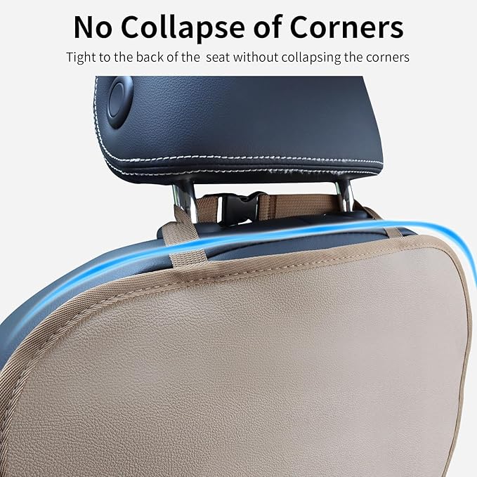 pefirst Kick Mat Back Seat Protector Waterproof Leather Car Seat Back Organizers Cover with 3 Storage Pockets for Kids Pets SUV Sedan Minivan Truck Car Travel Accessories (Beige 2-Pack)