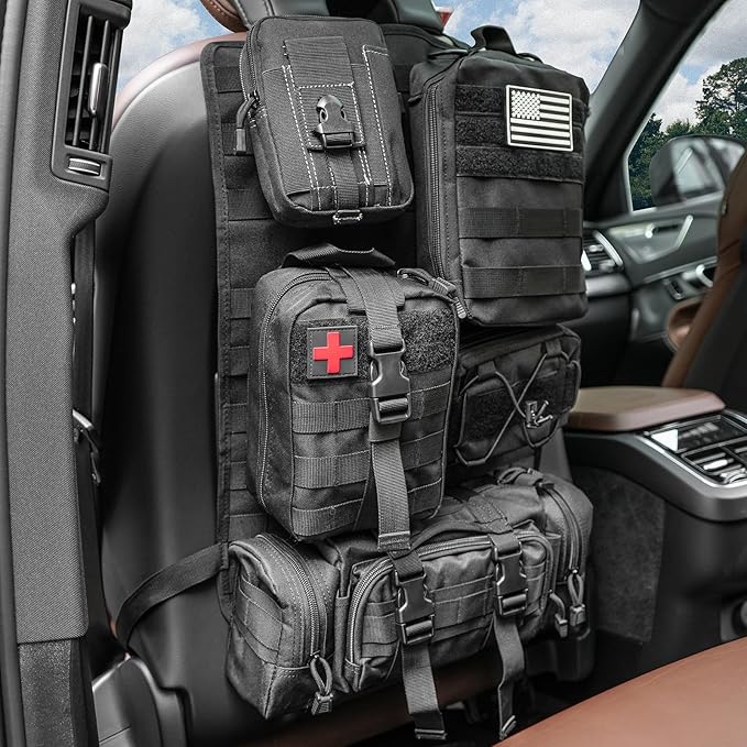 Z8 Tactical Car Seat Back Organizer with 5 Detachable Molle Pouches - Universal Fit for Most Vehicles