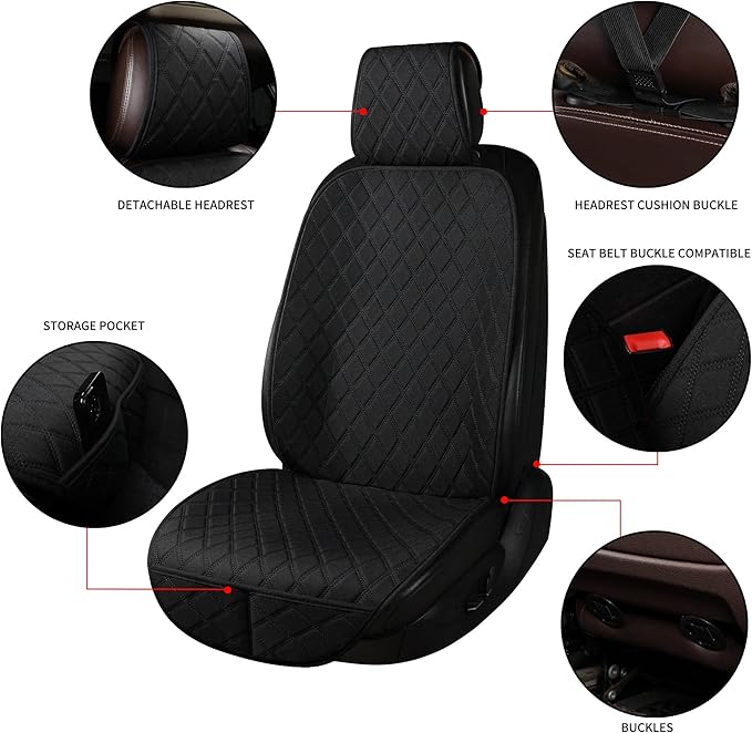 BaoLL 2PCS Linen Front Seat Covers for Cars Sideless Seat Covers Breathable Cloth Fabric Car Seat Protector Universal Fit Most Automotive, SUV, Trucks, Van(Black)