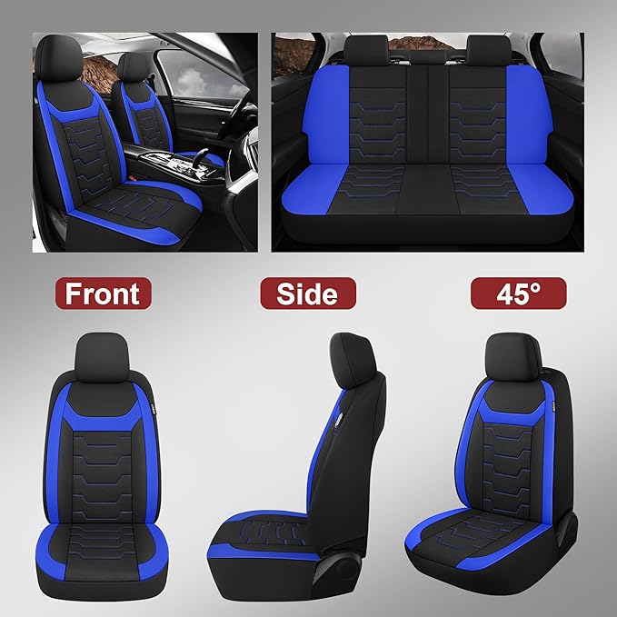 CAROMOP Breathable Car Seat Cover 2 Front Seats, 3D Air Mesh Cloth Seat Covers for Cars, Universal Fit Automotive Car Interior Covers for SUV Vans Sedans Trucks (Black/Blue)