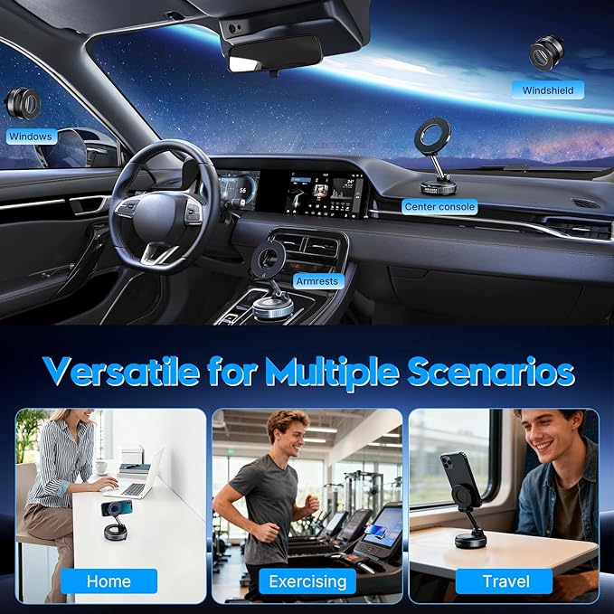 Magnetic Phone Holder for Car - Suction Cup Phone Mount for Magsafe, Universal 360° Dashboard Phone Holder Vacuum Cell Phone Holders for Your Car/Gym/Mirror Car Mount for iPhone & Android