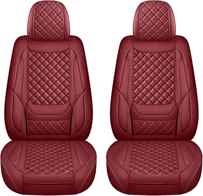SCOMEE Red Leather Car Seat Covers Front Seat Breathable Seat Protectors Waterproof Automotive Seat Covers Universal Fit for Most Cars SUVs Trucks Vehicles