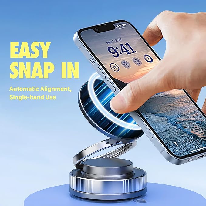 Boxgear Vacuum Magnetic Phone Holder for Car – Strong Suction Cup Mount, Foldable Magnet Phone Stand for All Smartphones, Compatible with Cars, Gym & Bathroom Mirrors
