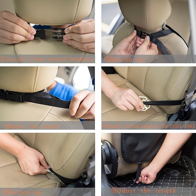 Backseat Car Organizer, Black Backseat Organizers PU Leather Storage Bag Holder Pocket Back Seat Protector Kick Mats Seat Back Organizer for Kids