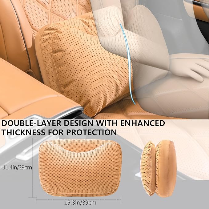 Car Lumbar Support Pillow, Soft Suede Back Support Pillow, Back Pain Relief Improve Posture, Lumbar Support Pillow for Car,Office, Driving, Traveling (Palomino Brown)