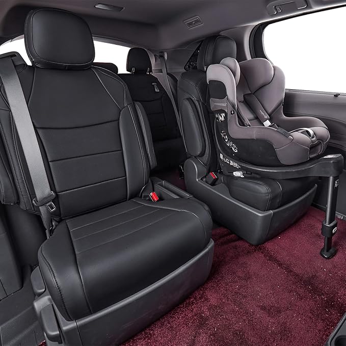 coverdream Custom Seat Covers Compatible with Select Toyota Highlander 2014 2015 2016 2017 2018 2019,Three Row,Second Row Captain Chair - Leatherette (Black,Full Set)