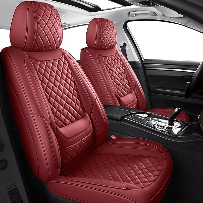 SCOMEE Red Leather Car Seat Covers Front Seat Breathable Seat Protectors Waterproof Automotive Seat Covers Universal Fit for Most Cars SUVs Trucks Vehicles