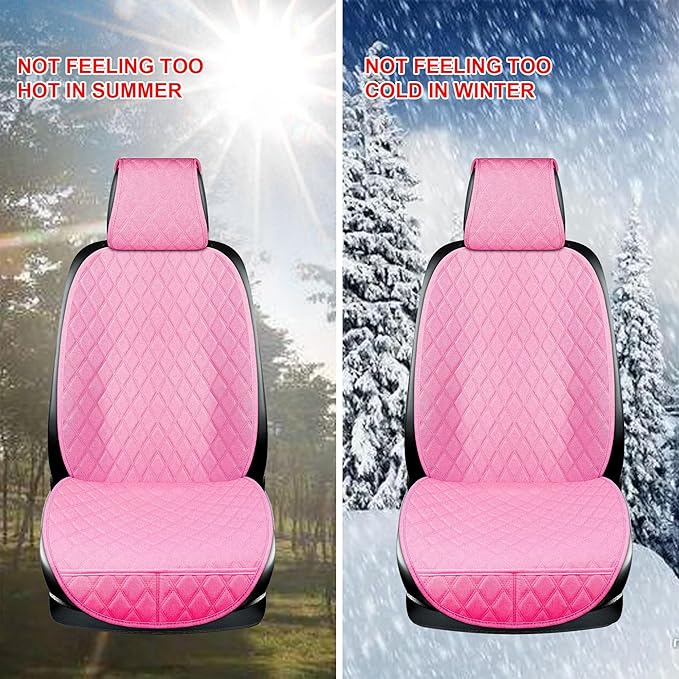 BaoLL 2PCS Linen Front Seat Covers for Cars Sideless Seat Covers Breathable Cloth Fabric Car Seat Protector Universal Fit Most Automotive, SUV, Trucks, Van(Pink)
