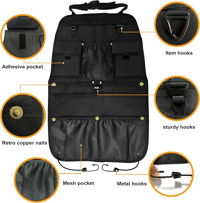 STOLCA Car Seat Back Organizer with Multiple Storage Pockets, Black Mesh and Fabric, Universal Fit