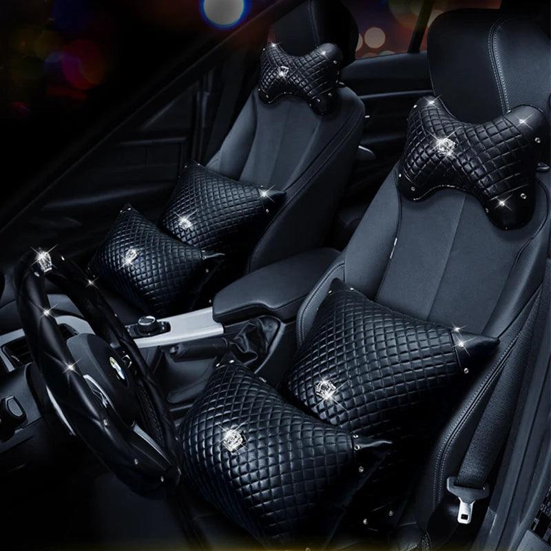 PU Leather Bling Rhinestone Crown Steering Wheel Cover - Black