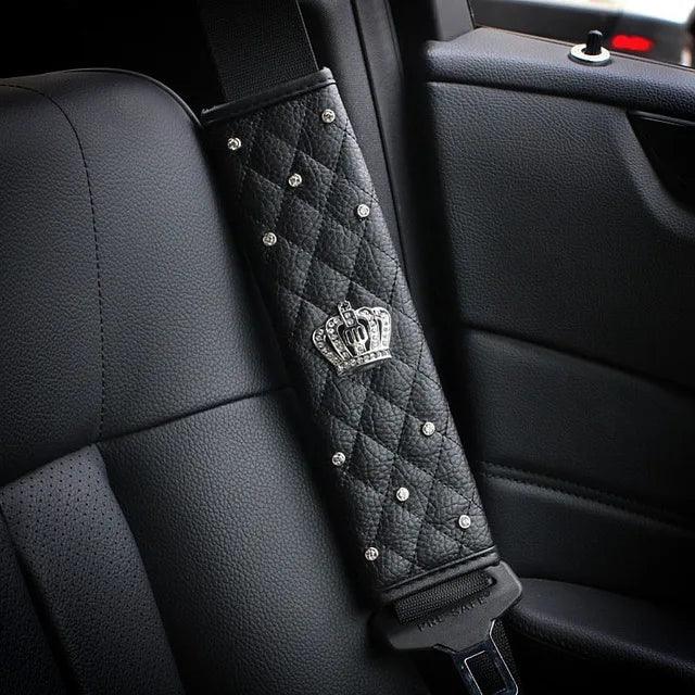PU Leather Bling Rhinestone Crown Steering Wheel Cover - Black