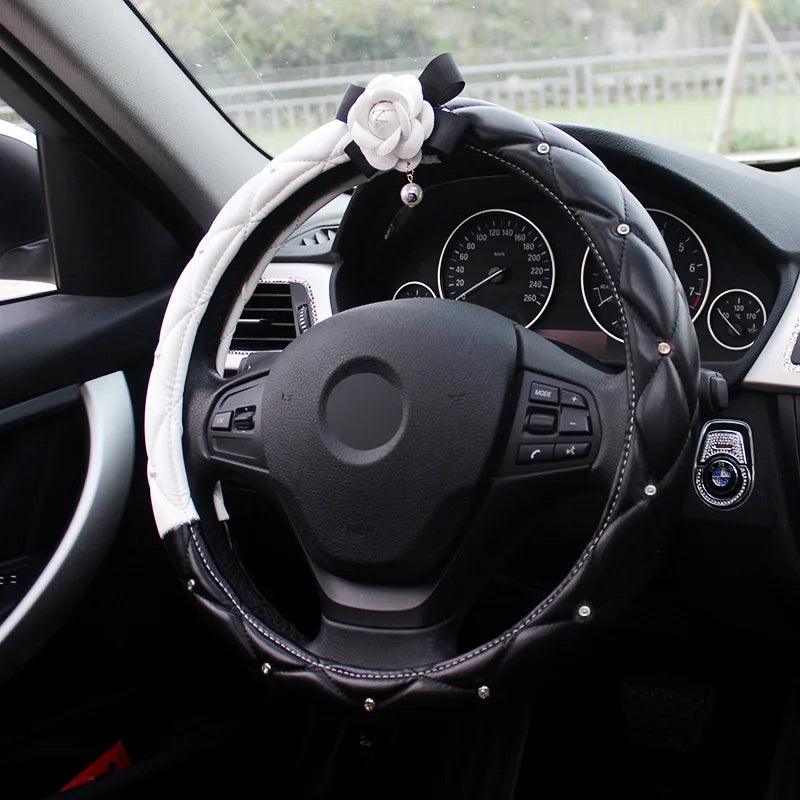 Crystal Rhinestone Leather Steering Wheel Cover
