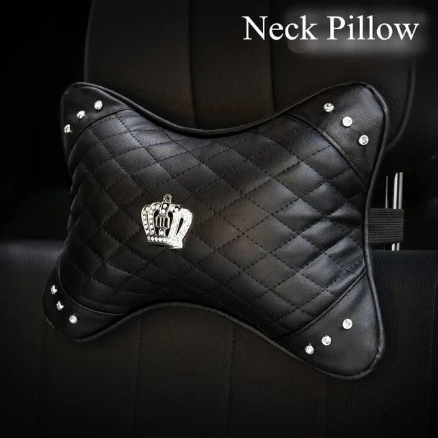 PU Leather Bling Rhinestone Crown Steering Wheel Cover - Black