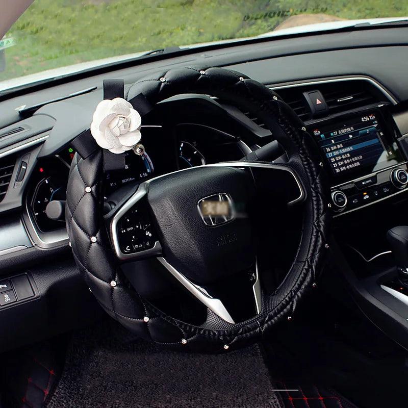 Crystal Rhinestone Leather Steering Wheel Cover