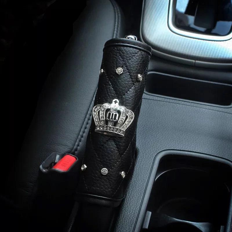 PU Leather Bling Rhinestone Crown Steering Wheel Cover - Black