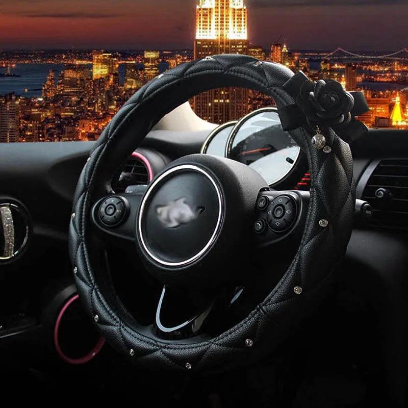 Crystal Rhinestone Leather Steering Wheel Cover