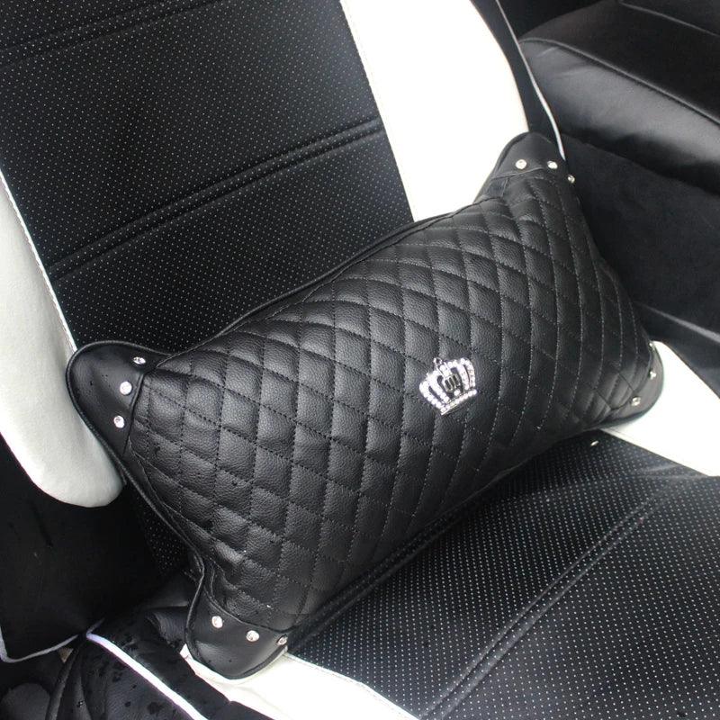 PU Leather Bling Rhinestone Crown Steering Wheel Cover - Black